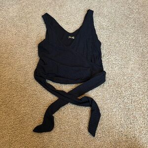 Slightly Cropped Black Wrap top